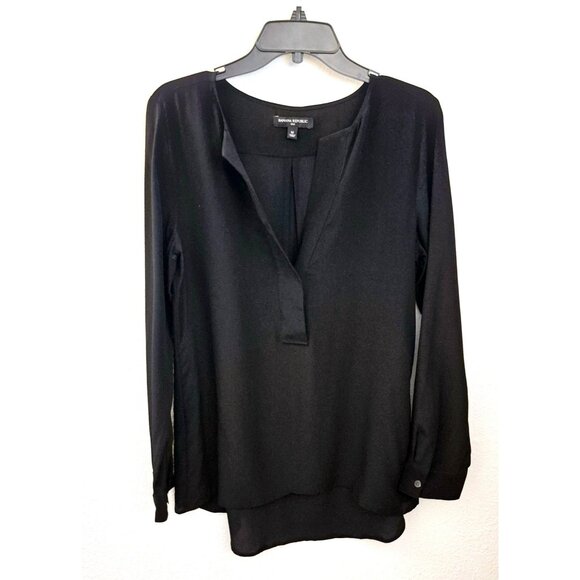 Banana Republic 100% Silk Longline Long Sleeve V Neck Pullover Tunic Top M EUC - Picture 1 of 8